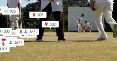 Kriket oyuncularının sahadaki sosyal medya bağlantısını canlandırmak. spor, animasyon, etkileşim, hayranlar, dijital konsept