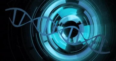 DNA dizisi ve ikili kodlama, bilimsel veri işleme animasyonu. Bilim, biyoteknoloji, genom, genetik, dijital, analiz