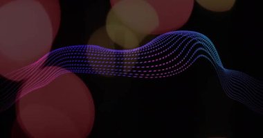 Akan çizgilerin soyut animasyonu ve koyu arkaplanda bokeh ışıkları. pürüzsüz, geleceksel, hareket, dijital, tasarım, şablon kavramı