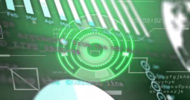 Dönen elementlerle ve veri işleme animasyonuyla gelecekteki yeşil dijital arayüz. Teknoloji, yenilik, siber, sanal, modern, 3D