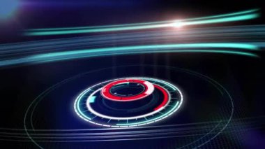 Dönen elementlerle ve parlayan çizgi animasyonlarıyla gelecekçi dijital arayüz. teknoloji, yenilik, yüksek teknoloji, siber alan, neon, holografik