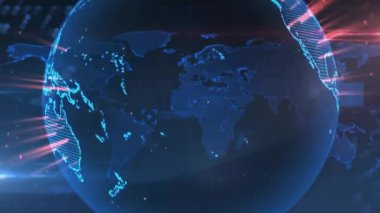 Kırmızı ve mavi ışıklarla dijital dünyada son dakika haber animasyonu. communication, broadcast, media, technology, journalism, opening