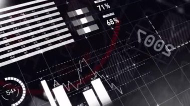 Borsa verileri ve grafikler üzerinden finansal tablolar ve dünya haritası animasyonu. Maliye, küresel, ticaret, yatırımlar, ekonomi, analitik