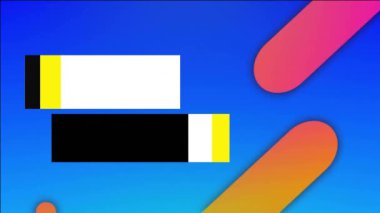 Mavi arkaplanda renkli geometrik şekiller üzerinde yüksek puanlı metin animasyonu. Soyut, grafikler, dijital, hareket, canlı, dinamik