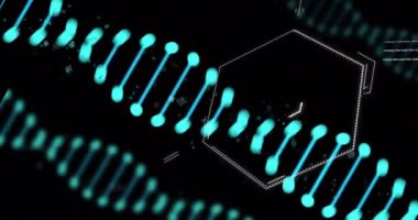 Kimyasal yapı ve DNA dizilimi siyah arkaplan üzerinde. Bilim, kimya, genetik, moleküler, biyoloji, genetik kod