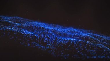 Dalga desenleri oluşturuyorlar, mavi parçacıklar soyut hareket animasyonunda hareket ediyorlar. dinamik, akışkan