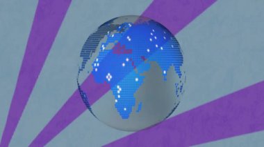 Mavi noktalı ve mor çizgili dönen dijital küre animasyonu. Global, teknoloji, ağ, bağlantı, fütüristik, siber