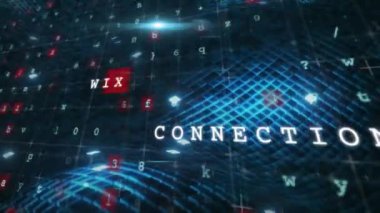 İnternet metin animasyonu dijital ızgara üzerinde yüzen harfler ve numaralarla. siber, veri, teknoloji, 3D, fütüristik, sanal