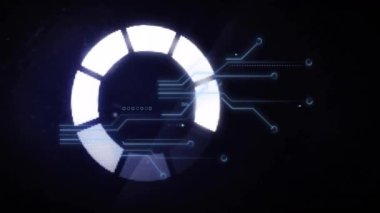 Dijital devreler ve veri işleme elementleriyle dairesel ilerleme çubuğu animasyonu. Teknoloji, fütürist, modern, ağ, arayüz, elektronik
