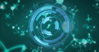 Moleküler yapının arka planında gelecekteki dairesel arayüz animasyonu. technology, digital, science, hologram, innovation, data