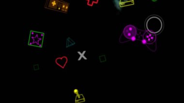 Tıbbi semboller ve oyun simgeleri soyut sinirsel ağ animasyonları üzerinde. Sağlık, teknoloji, yenilik, sanal gerçeklik, yapay zeka, siber güvenlik