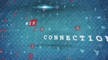 İnternet metin animasyonu mavi arkaplanda kırmızı ve beyaz harflerle ve sayılarla. Teknoloji, dijital, tipografi, tasarım, iletişim, web