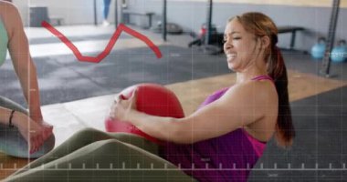 Spor salonunda spor salonunda spor yapan kadınlar üzerine grafiksel animasyon. egzersiz, egzersiz, eğitim, sağlık, sağlık, kardiyo