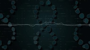 Dijital arkaplanda DNA ipliği ve ses dalgası canlandırılıyor. Biyoteknoloji, genetik, fütürizm, teknoloji, bilim, yenilik