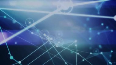 Koyu mavi arkaplan üzerinde ışık demetleri ve dairesel desenler. Soyut kavram