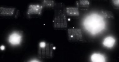 Karanlık arka planda parlayan devre kartlarının üzerinde dijital veri işleme animasyonu. Teknoloji, mikroçip, gelecek, elektronik, siber, ağ