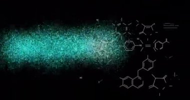 Kimyasal yapılar ve moleküler formüller üzerinde DNA ipliği animasyonu. Genetik, biyoteknoloji, moleküler biyoloji, biyokimya, genom, sarmal konsept