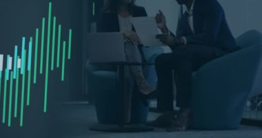 Belgeleri analiz etmek, bar grafik animasyonu yapan iş adamları. analiz, veri, bilgi konsepti