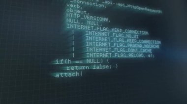 Dijital ekran arkaplanı üzerinde programlama kodu ve matematiksel formüller animasyonu. Teknoloji, kodlama, matematik.