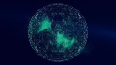 Soyut yeşil şekiller ve bağlayıcı çizgiler koyu arkaplan üzerinde animasyon. dijital, geleceksel, ağ