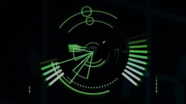 Dönen elementlerle yeşil dijital arayüz ve veri işleme animasyonu. Teknoloji, fütürist, yenilik