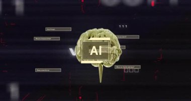 İkili kodlu yapay zeka modeli ve veri işleme animasyonu. Yapay zeka, makine öğrenme, sinirsel ağ, dijital dönüşüm, robotik, geleceksel