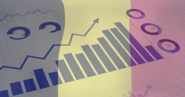 Belçika bayrağı üzerinde veri noktaları olan bar ve çizgi çizelgeleri. İstatistik, analitik, veri görselleştirme, bilgi, grafik tasarım, iş