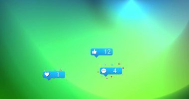 Yeşil ve mavi gradyan arkaplan üzerine sosyal medya bilgilendirmeleri. dijital, teknoloji, uygulama, iletişim, online, UI