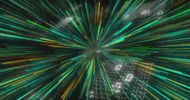 Dijital matris animasyonunda ikili kod ve veri akışı. Teknoloji, siber, soyut, bilgi, yayın, fütüristik