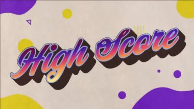 Animasyonda renkli şekilli yüksek puan metni. Başarı, oyun, başarı, kazanma, kutlama, coşku