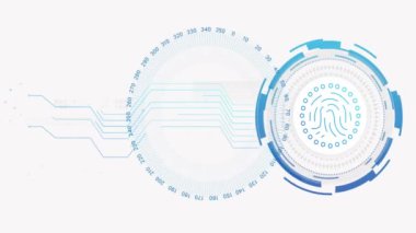 Parmak izi taraması, dijital devreler, biyometrik güvenlik teknolojisi animasyonu. kimlik denetimi, kimlik tespiti, yüksek teknoloji, yenilik, veri koruması, siber güvenlik kavramı