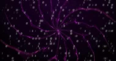 Soyut mor fraktal animasyon üzerine ikili kod. Teknoloji, dijital, fütüristik, veri, siber uzay, örüntü