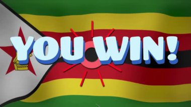 Sen kazandın! Zimbabwe bayrak arkaplan üzerinde metin animasyonu. Zafer, kutlama, animasyon, ulusal gurur, spor, vatanseverlik