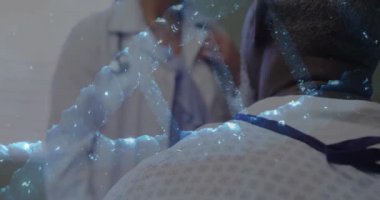 Tıbbi profesyonellerin hastaya danışması üzerine DNA ipliği. Genetik, sağlık, danışma, bilim, hasta bakımı, moleküler