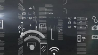 Çeşitli veri görselleştirmeleri ile karanlık arka planda grafikler ve çizelgeler. analitik, karanlık kip, bilgi kipi, istatistik, dijital, teknoloji