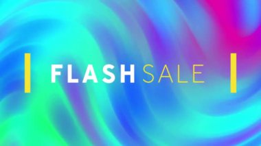 Renkli soyut arkaplan üzerinde satılık metin animasyonu. Promosyon, indirim, alışveriş, pazarlama, canlı, dinamik