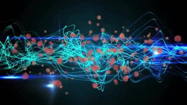 Koyu arkaplanda soyut mavi ve kırmızı çizgiler ve noktalar canlandırması.