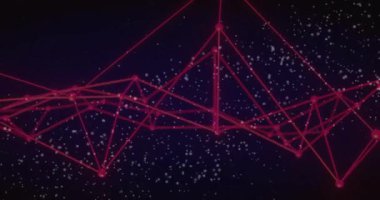 Kırmızı ve beyaz ağ bağlantıları koyu arkaplan üzerinde soyut şekiller oluşturuyor. Teknoloji, bağlantı, dijital, veri, iletişim, siber uzay