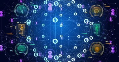 Bağlantı ağları, bilimsel veri işleme ve ai simgeleri olan bir dünya görüntüsü. Küresel yapay zeka, bağlantılar, hesaplama ve veri işleme kavramı dijital olarak oluşturuldu.