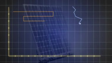 Güneş paneli arka planında çizgi ve çizgi animasyonu. Bilgi, veri görselleştirme, yenilenebilir, güneş enerjisi, temiz enerji, sürdürülebilirlik