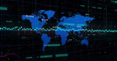 Küresel finansal veriler ve dünya haritası üzerinde borsa eğilimleri. Maliye, ekonomi, yatırım, ticaret, analitik, istatistik