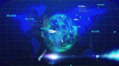 Mavi dünya haritası ve ikili kod üzerinde veri işleme animasyonuna sahip dijital küre. Teknoloji, küresel, geleceksel, ağ, siber güvenlik, sanal