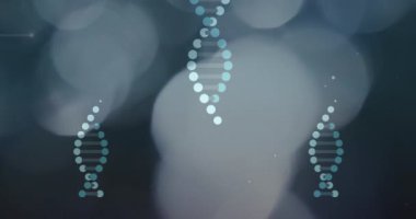 DNA iplikçikleri soyut arka planda bulanıklaşır. Genetik, biyoloji, moleküler, bilim, araştırma, teknoloji