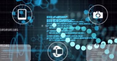 Soyut ağ ve veri işleme animasyonu üzerine dijital iletişim simgeleri. Teknoloji, bağlantı, internet, siber, sanal, geleceksel