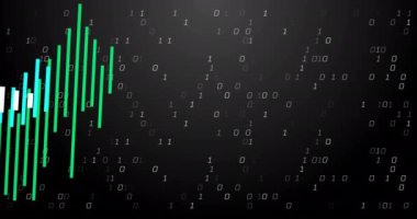 Veri analizini temsil eden ikili kod ve çubuk grafik animasyonu. istatistik, görselleştirme, analitik, teknoloji, bilgi, hesaplama
