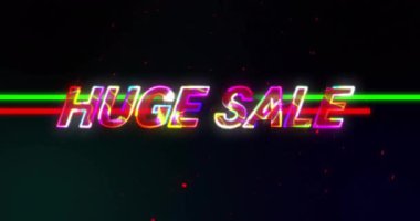 Renkli arıza efektleri ve kıvrımlı çizgileri olan büyük bir metin animasyonu. Promosyon, indirim, pazarlama, canlı, göz alıcı, dijital