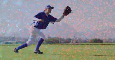 Sahada dalış yapan beyzbol oyuncusunun DNA iplikçikleri. Bilim, biyoloji, spor, teknoloji, genetik, moleküler