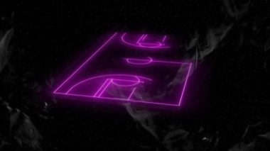 Neon pembe basketbol kortu animasyonu koyu arkaplanda. canlı, parıltılı, dijital, spor, modern, dinamik