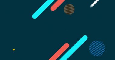 Renkli geometrik şekiller ve koyu arkaplandaki noktalar canlandırılıyor. Soyut, hareketli, animasyon, tasarım, canlı, modern