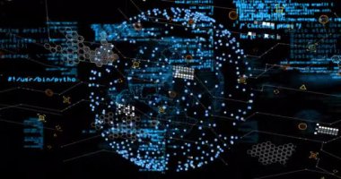 Dijital veri işleme ve ağ bağlantıları soyut arkaplan üzerinde animasyon. Teknoloji, iletişim, sanal, bilgisayar, fütüristik, bağlantı